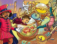 Wunderwelten – auf in neue Dimensionen: Illustration mit Kindern in einer magischen Zirkuswelt