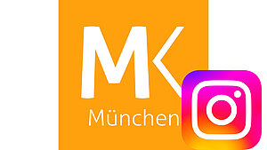 Das Musenkuss-Logo - abgekürzt als "MK" wird in Verbindung mit dem Instagram-Logo abgebildet.