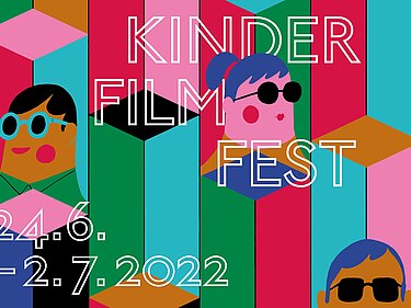 Eine Grafik mit Gesichtern, die für das Kinderfilmfest 2022 wirbt