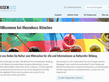 Screenshot von der Startseite von www.musenkuss-muenchen.de